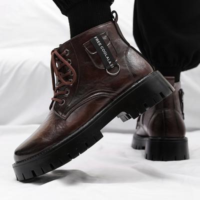 Heren hoge leren schoenen Trendy Britse stijl Feest Outdoor Recreatie Dagelijks kantoor dikke zool heren laarzen Zwarte schoenen