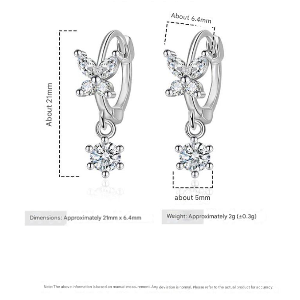 925 Sterling Silver Stylish Sweet Butterfly Zircon Earrings Birthday Party Anniversary Gift