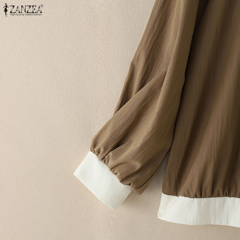 ZANZEA Dámská ležérní halenka s kulatým výstřihem a volným dlouhým rukávem