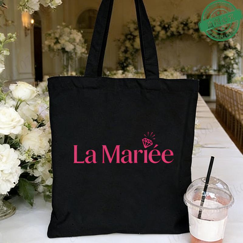French Girl EVJF Future Bride Team Canvas Tote Bags Bachelorette Party Bridal Shower Shopping Bags with Diamond Ring Design