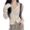 French Polo Lapel Knitted Bottoming Shirt Women's Autumn and Winter Thin Outer Cardigan Top Slim Fit Long-sleeved Sweater