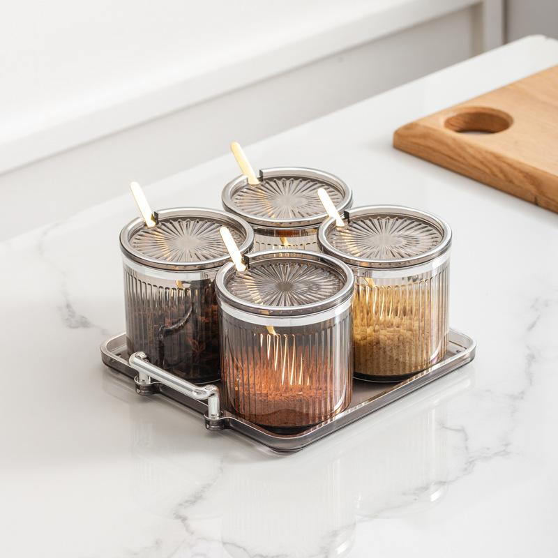 European-style Light Luxury Seasoning Jar Household Kitchen with Lid and Spoon Sub-style Seasoning Jar Plastic Seasoning Box Set