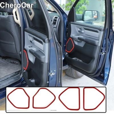 Cache Décoratif Cadre de Garniture pour Haut-parleur Intérieur de Porte Avant/Arrière Pour Dodge Ram 1500 18+ Rouge