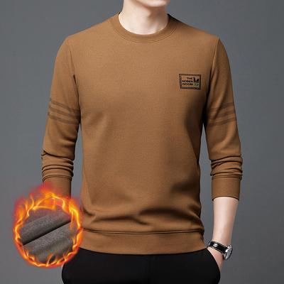 Winter New Fleece-lined Men's Round Neck T-shirt Young and Middle-Aged Leisure Warm Trendy Sweater Bottoming Shirt
