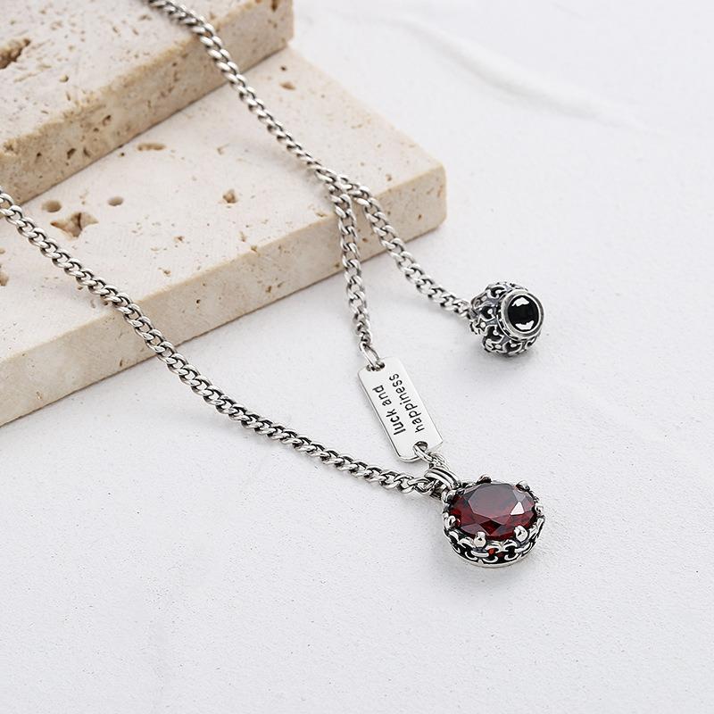 S925 Sterling Silver Crown Retro Necklace Women's Brand Letter Niche Design Premium Clavicle Chain