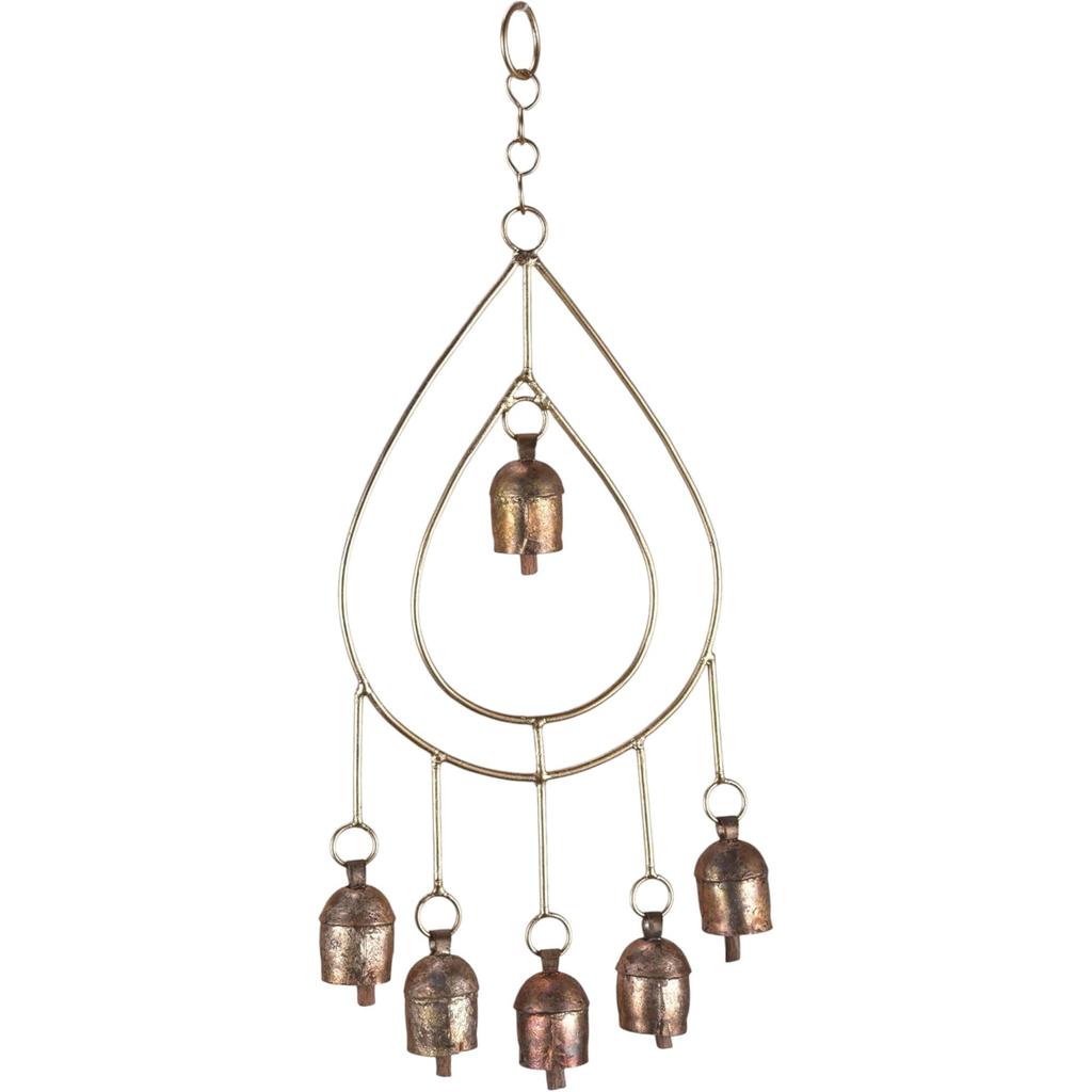 Handmade Metal Wind Chime 14 Inch Gold Bells Rustic Bronze Outdoor Patio Hanging Decoration Set of 1