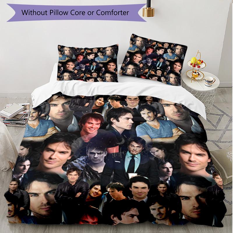 3-teiliges Bettbezug-Set (1 * Bettbezug + 2 * Kissenbezug, ohne Kern), Damon Salvatore Druck Weiches Ganzjahres-Bettwäscheset, Heim-Schlafzimmer-Dekor Geschenk