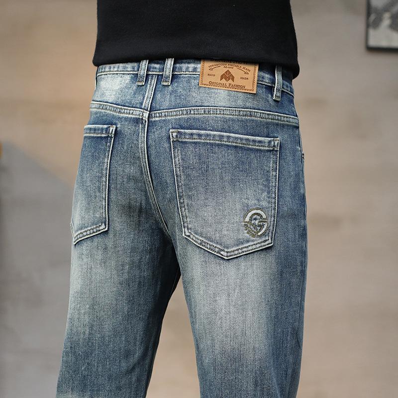 

JYL New wide straight elastic jeans men s youth straight elastic high belt 30 ітон синього кольору