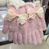 New Gloves Women's Autumn and Winter with Wool High-value Bow Wool Knitted Warm New Gloves