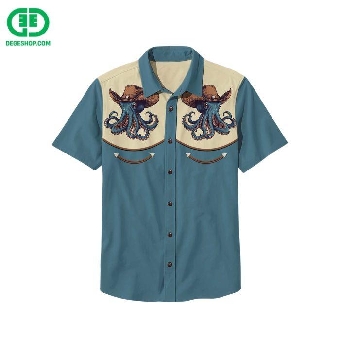 Западный Осьминог Ковбой Гавайская Рубашка Унисекс Футболка XXXXL