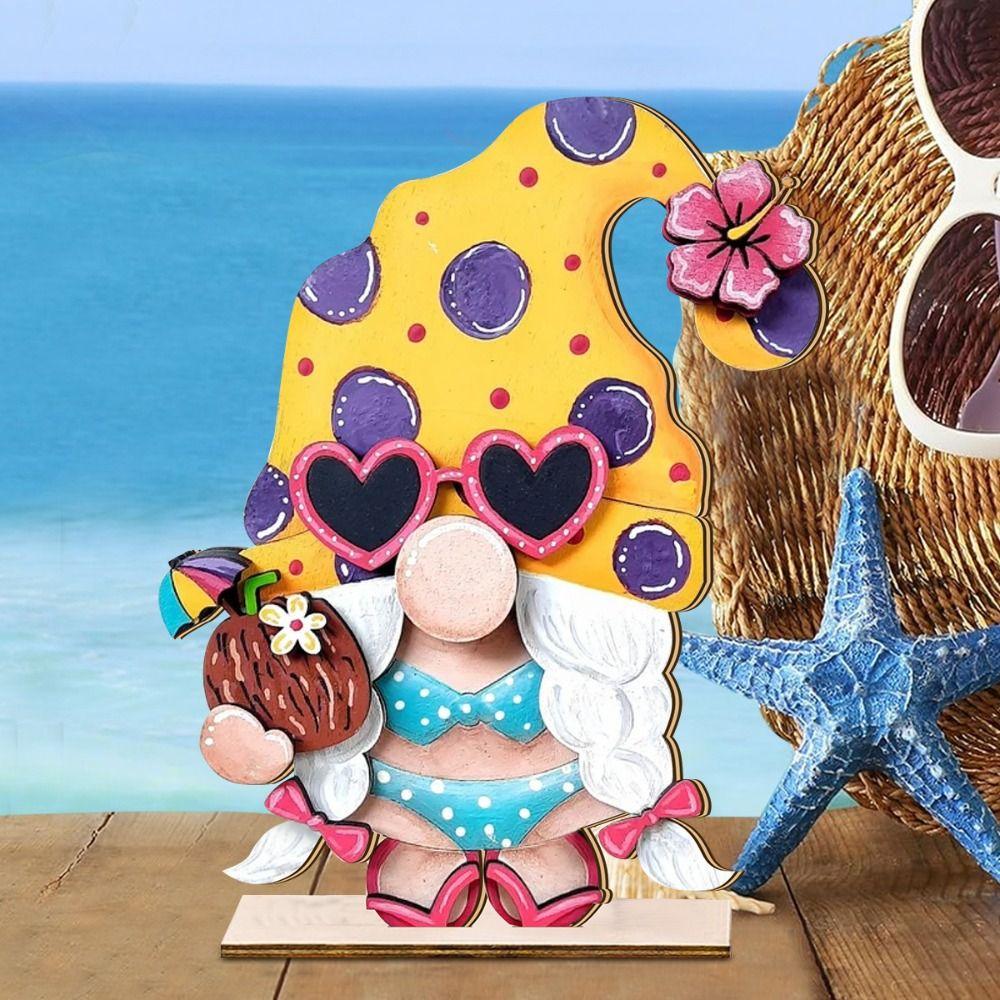 Beach Wooden Dwarf Ornaments Colorful Hawaiian Ornaments Durable Summer Dwarf Sign Cafe Bar