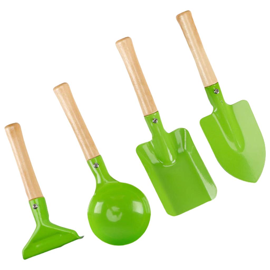 4Pieces Children Garden Tool Shovel Set For Sand And Beach Play Metal Shovel Set with Wood Handle for Sand Playing