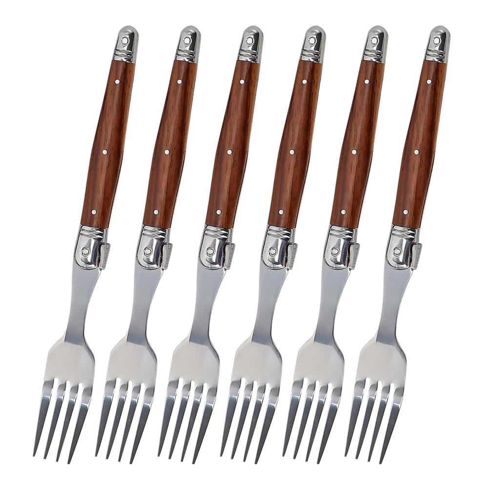 Jaswehome 4/6/24Pcs Wood Grain Dinnerware Serrated Steak Knives Set Full Tang Table Utensil Dinner Spoon Fork
