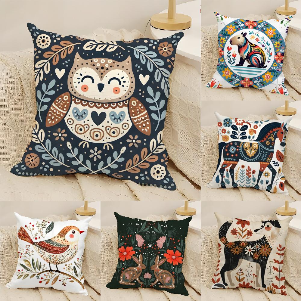 2 Animal And Natural Floral Prints Pillow Case Home Living Room Decoration Linen Pillowcover Pillow Cases Cushion Cover