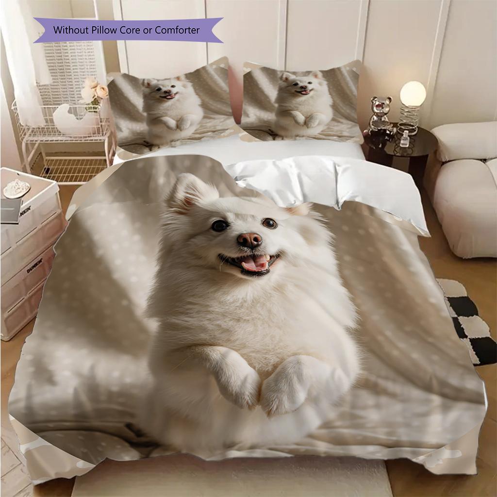 Samoed Pattern Bedding Quilt Set Quilt Cover Pillowcase Home Decoration Birthday Gift (1 * Duvet Cover + 2 * Pillowcase, Without Core)