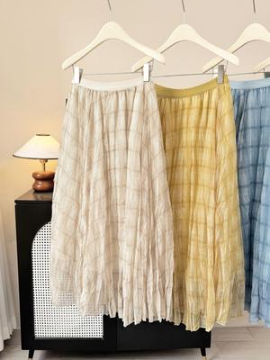 Jupe Mi-Longue en Maille à Carreaux Design Avant-Gardiste: Jupe de Plage Froissée Drapée pour Femme Printemps/Été 2026