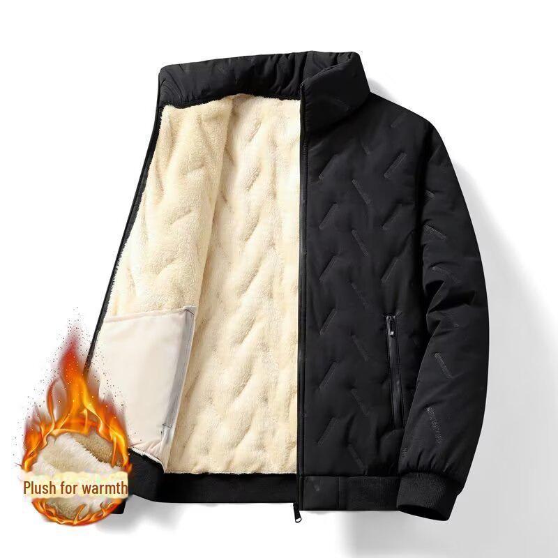 Men's Thickened Lambskin Winter Coat - Windproof, Warm, Loose-Fit, Stand Collar Cotton Jacket