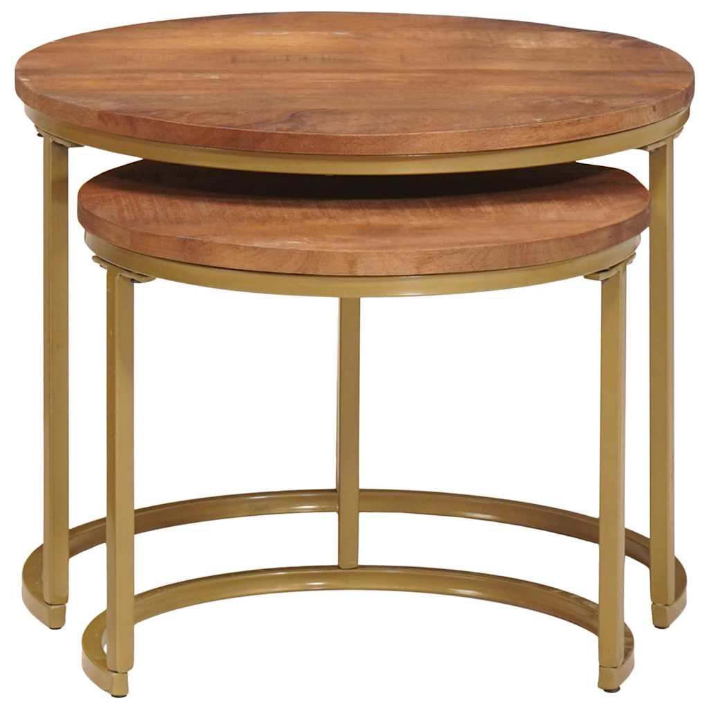 Nesting Coffee Tables Set 2 Pcs Honey Brown Solid Mango Wood and Steel