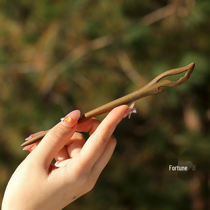 High-End Natural Ebony Wood Hairpin - Extended Chinese Ancient Style Black Hair Bun Accessory