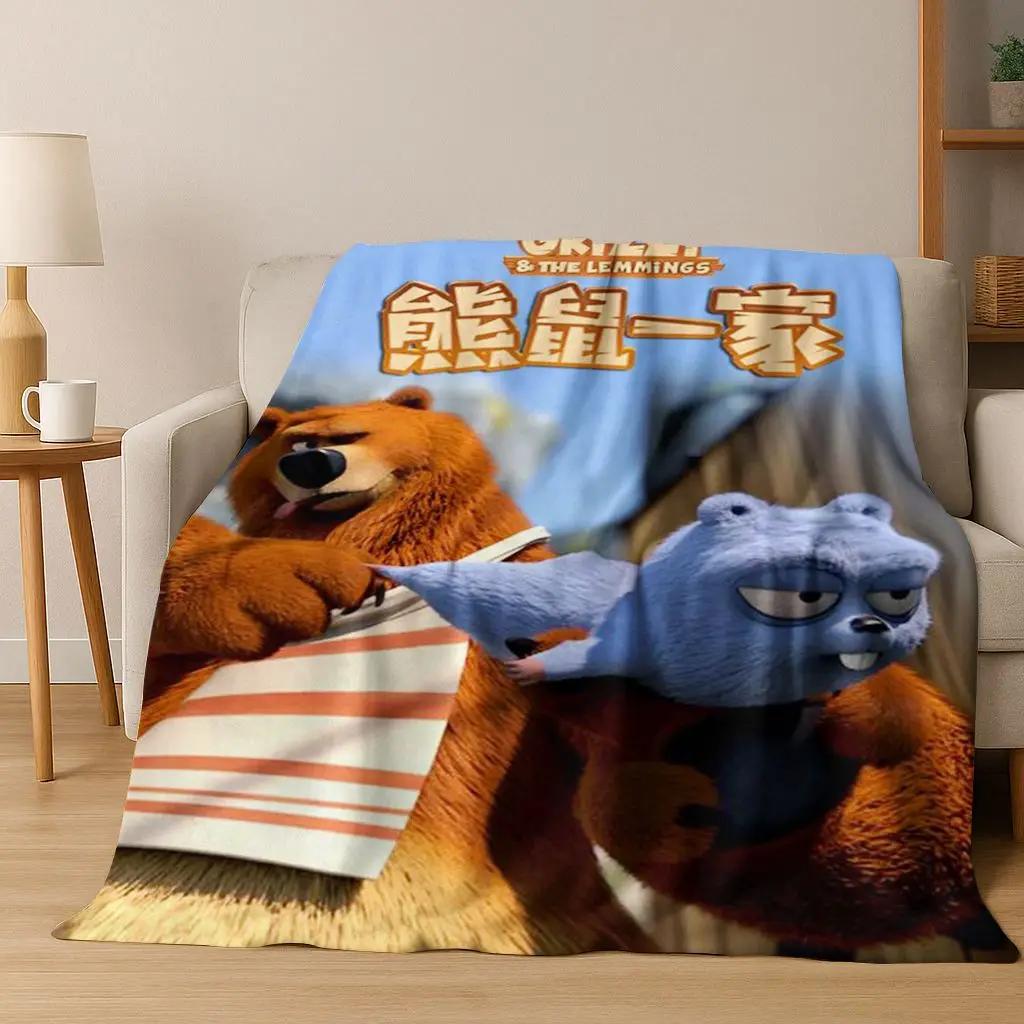 Lustige Grizzy und die Lemminge Cartoon Flanelldecke Weiche Warme Überwurfdecke für Bett Schlafzimmer Zimmer Wohnzimmer Reise Picknick Kind
