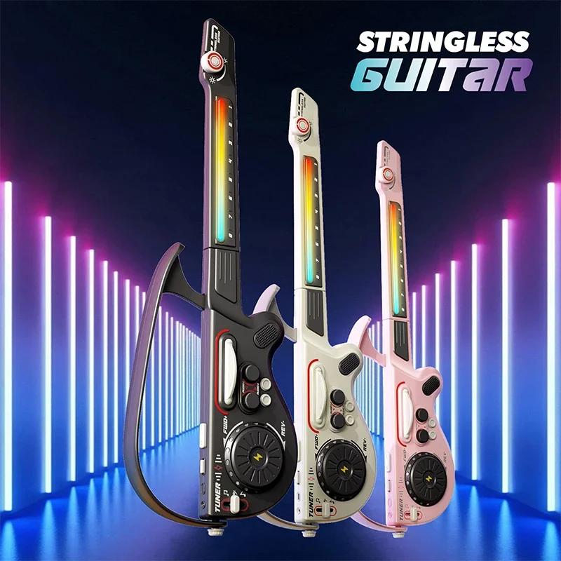 Stringless Electric Guitar Multifunction DJ Music Mixer LED Lights Kids Early Educational Toy Musical Instrument for Xmas Gifts