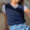 Womens Casual Plaid Knitted Tank Top  Knitwear Preppy Style V-Neck Vest Sweater