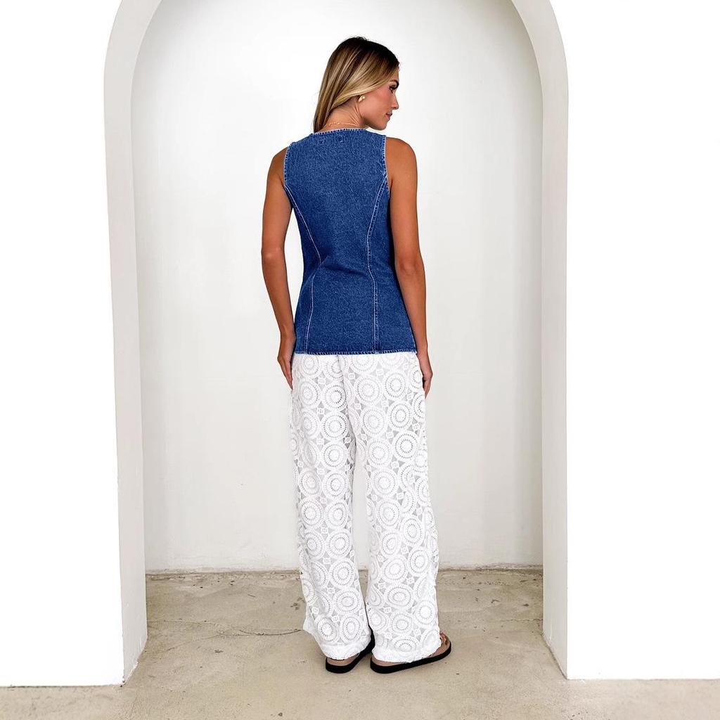 European & American Retro Sleeveless Denim Jacket for Women