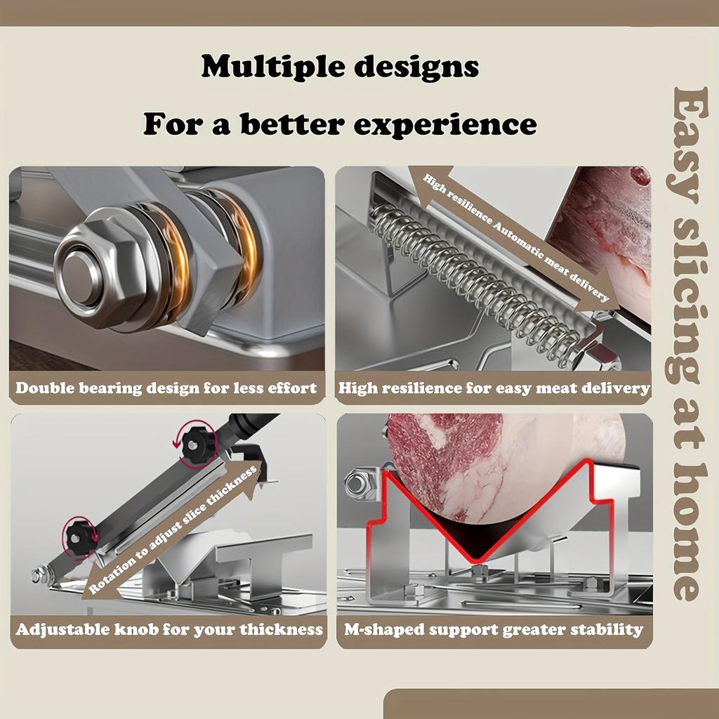 Home Kitchen Frozen Meat Slicer Manual Stainless Steel Food Cutter Slicing Machine Automatic Meat Delivery Nonslip Handle