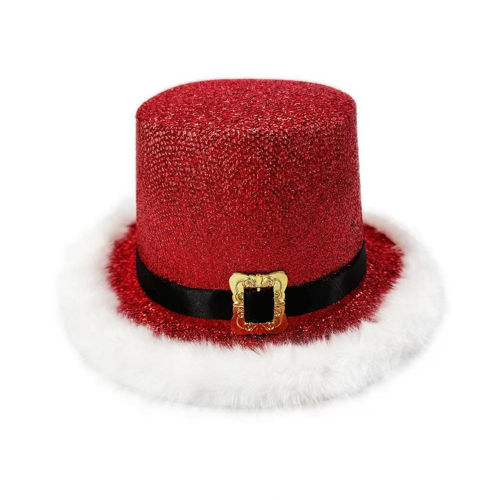 

New Year Costume Cap Adjustable Plush White Brim Hat Christmas Party Hat Elegant Santa Claus Cap For Office Event Holiday Photos красный
