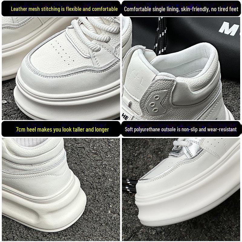 Women's High-Top Genuine Leather Velcro Sneakers with Thick Soles - Height-Enhancing Casual Sports Shoes for Spring & Autumn 2025