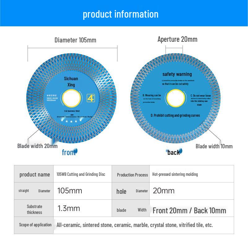 Ultra-Thin Dual-Use Saw Blade for Porcelain, Ceramic, Marble - Dry Cut Angle Grinder Disc