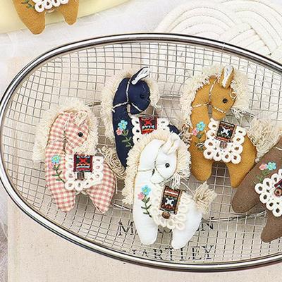 Cute Fabric Pink Plaid Pony Cartoon Stuffed Embroidered Animal Brooch Accessor For Clothing Accessories