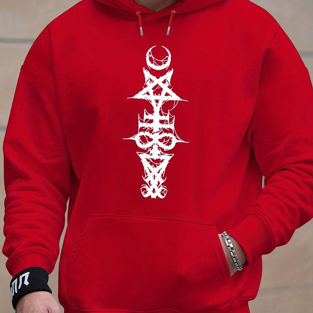 Mysterious Symbol Printed Men'S Hoodie - Stylish Sweatshirt ,Versatile for Spring, Casual Long Sleeve Pullover, Trendy Hoodie