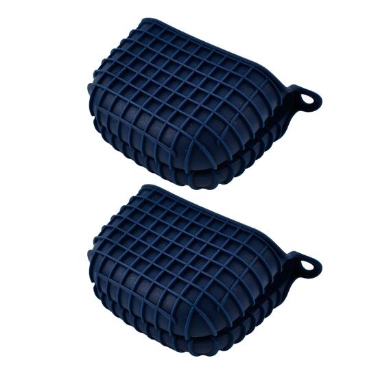 2Pcs Silicone Oven Mitts Heat Resistant Thick Grid Pattern Non-Slip Oven Gloves for Microwave Baking Kitchen Accessory синий