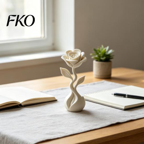 Matte White Home Decor 3D Printed Artificial Flower Ornaments, Rose Figurine with Realistic Open Petals, Delicate Petal Sculpture