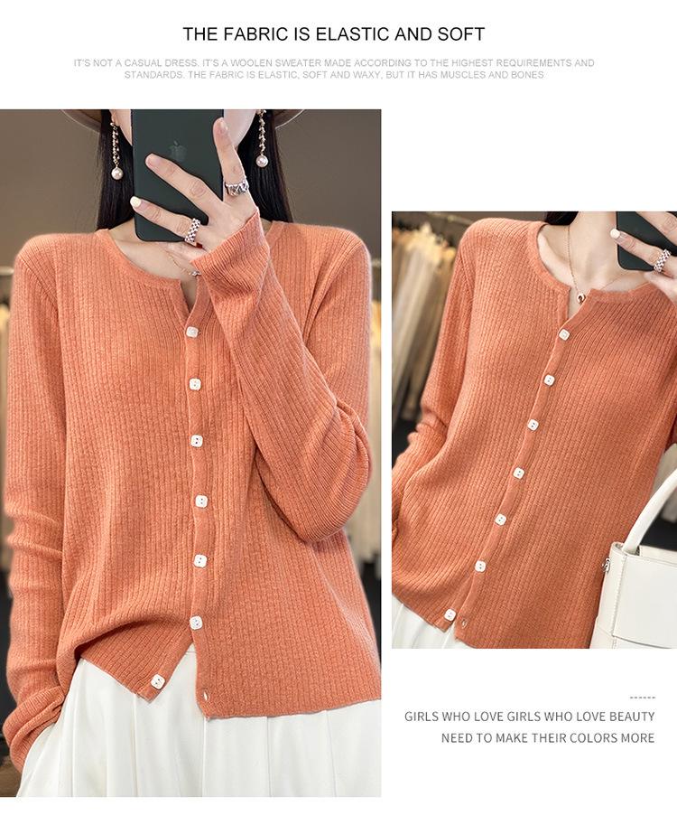 Women's Worsted Wool Cardigan: V-Neck, Lightweight, Loose Fit, Long-Sleeved, Sun-Proof, Spring/Summer Knit Sweater Jacket.