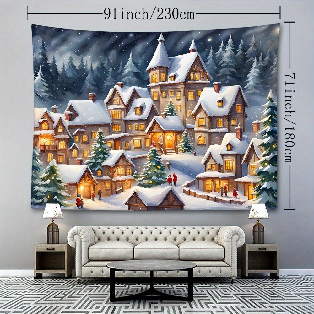 Joyful Ambiance, Christmas Tree & Festive Town Tapestry - Versatile Wall Hanging for Home Decor, Perfect for Bedroom, Living Room, and Outdoor Use - D