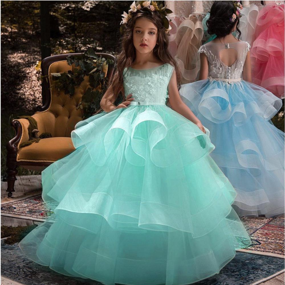 European and American Princess Flower Girl Dress - Long Patchwork Design for Children