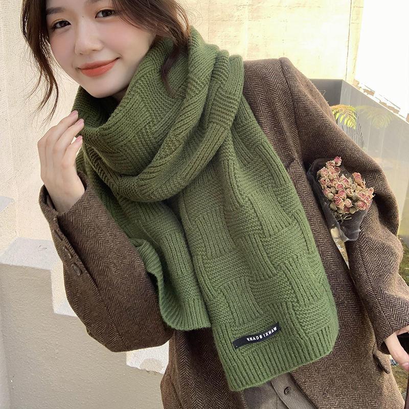 Striped Versatile Solid Color Wool Scarf Women's Japanese-Style Autumn & Winter Thickened Warm Knitted Long Neck Warmer