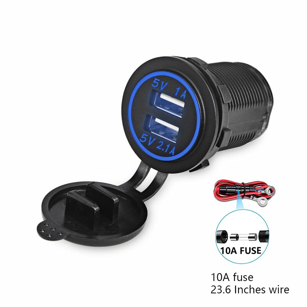 12V-24V Dual USB Charger Socket 5V 3.1A Car Charger with Panel Waterproof Power Adapter Socket Outlet for Car Marine Motorcycle