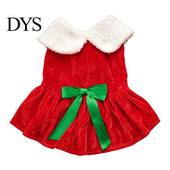 Washable Puppy Outfit for Maltese Christmas Velvet Dog Dress, Red Festive Dress with Fleece Collar, Cute Sleeveless Clothing Small Pets Cozy