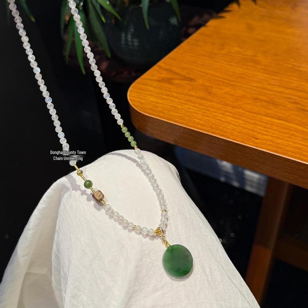 Natural Moonstone and Hetian Jade Moon Goddess Pendant Necklace