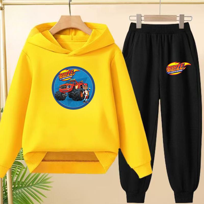 Student Uniform, Hooded Sweatshirt + Long Pants Set, Cartoon Car Pattern, 3 To 13-year-old Boys' and Girls' Sportswear,loose Set
