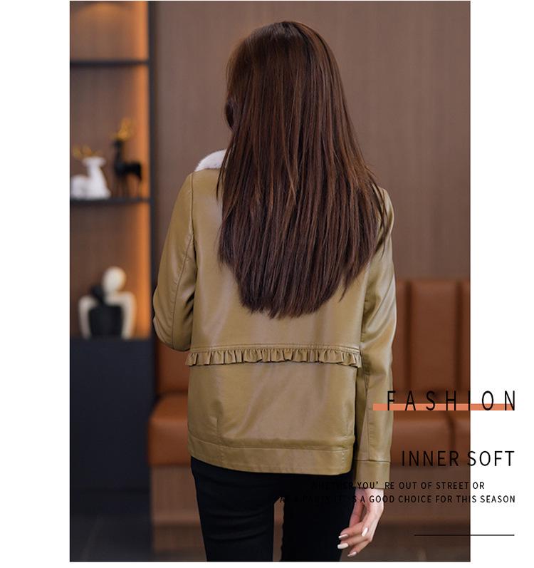 Women's 2024 Winter Loose Fit Fleece-Lined PU Biker Jacket with Fur Collar