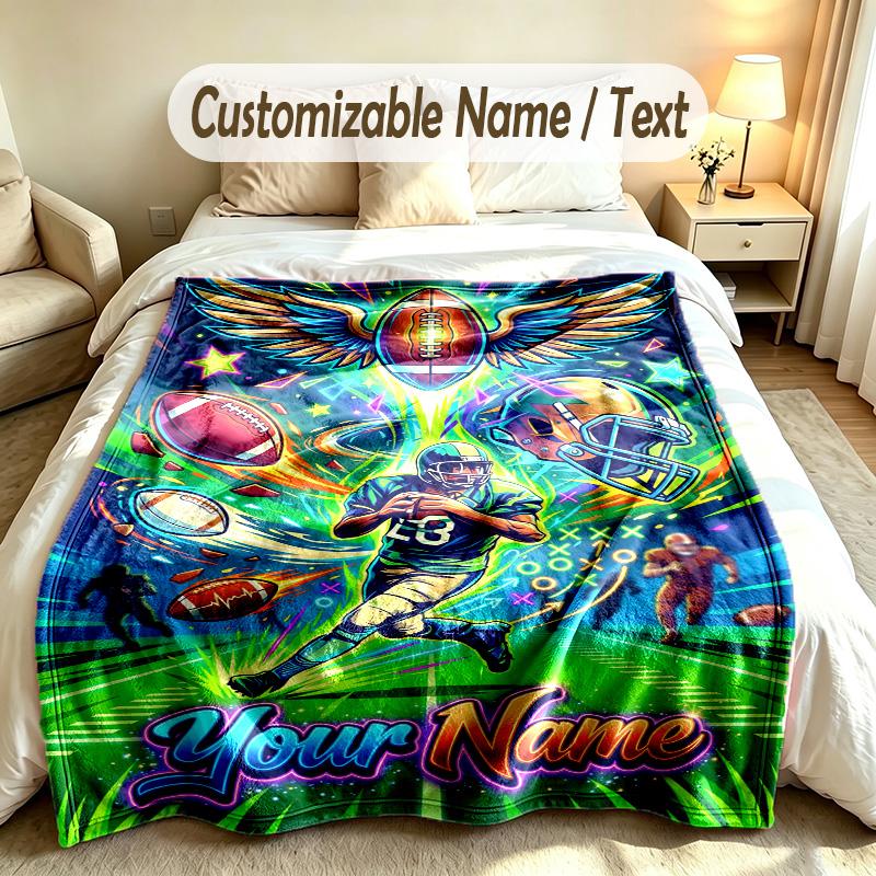 Soccer Theme Custom Blanket Personalized Name & Text Customized Soft Warm Throw Blanket Home Decor