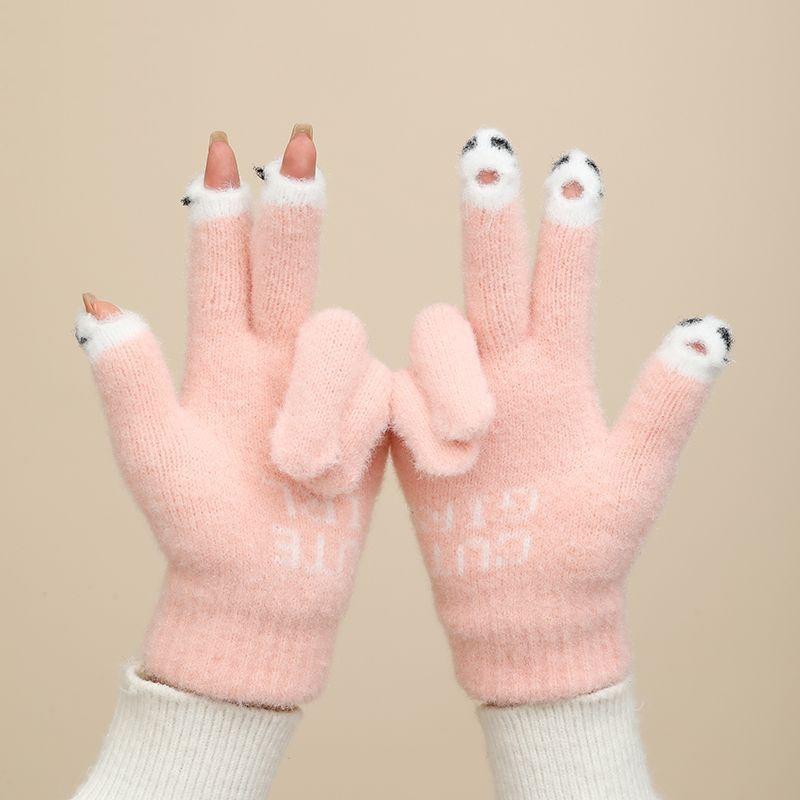Niedliche Strickhandschuhe für Damen Herren Fingerlose Touchscreen-Handschuhe Winter Warm Plüsch Fäustlinge Radfahren Kalt Vollfingerhandschuhe