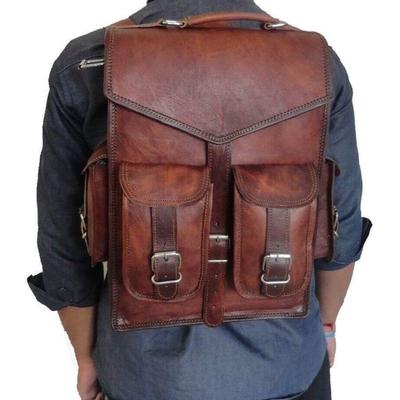Real cabra cuero bolso mochila mochila vintage portátil marrón real mensajero