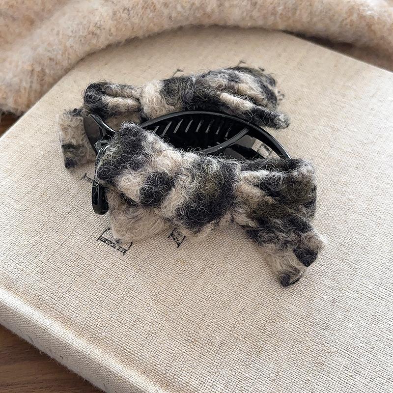 Leopard Print Bow Ball Head Grab Clip Female High Ponytail Fixed Anti-collapse Hairpin Shark Clip