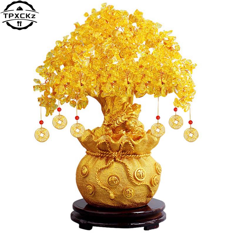 Feng Shui Yellow Lucky Wealth Trees Lemon Quartz Crystal Yuanbao Money Fortune Tree Wealth Luck Feng Shui Ornaments Home Decor