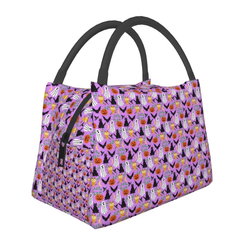 Spooky Halloween Ghost Lunch Bag Skulls Print Lunch Box Casual Outdoor Cooler Bag Convenient Waterproof Thermal Tote Handbags